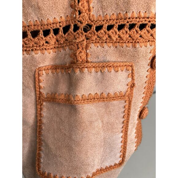 Vintage 70’s Orange Brown Leather and Knit Jacket Button Down Size Medium - Picture 5 of 8